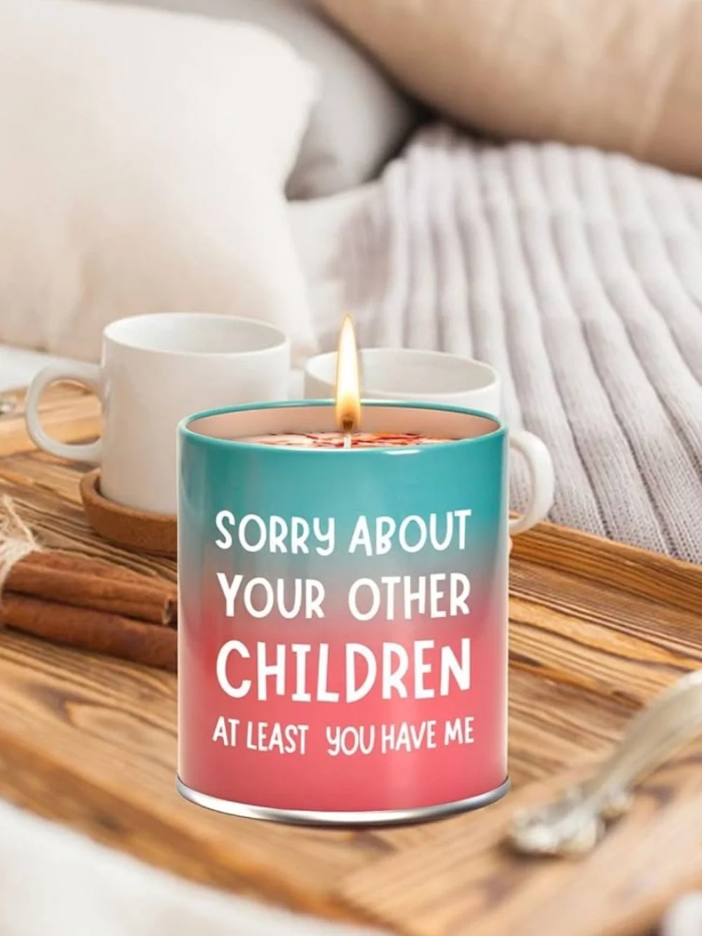 Hocis funny Gardenia Scented Candle with tin “Sorry About Your other children…”